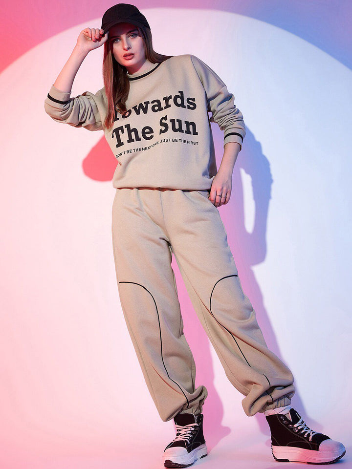 STREET 9 Typography Printed Fleece Pullover Sweatshirt