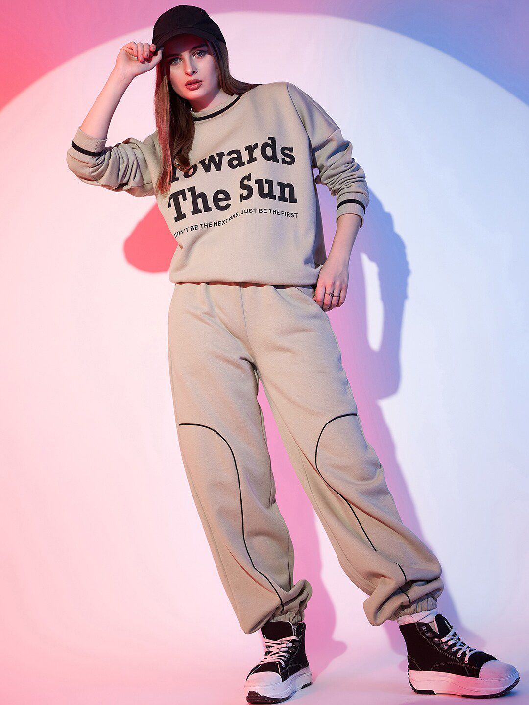 STREET 9 Typography Printed Fleece Pullover Sweatshirt