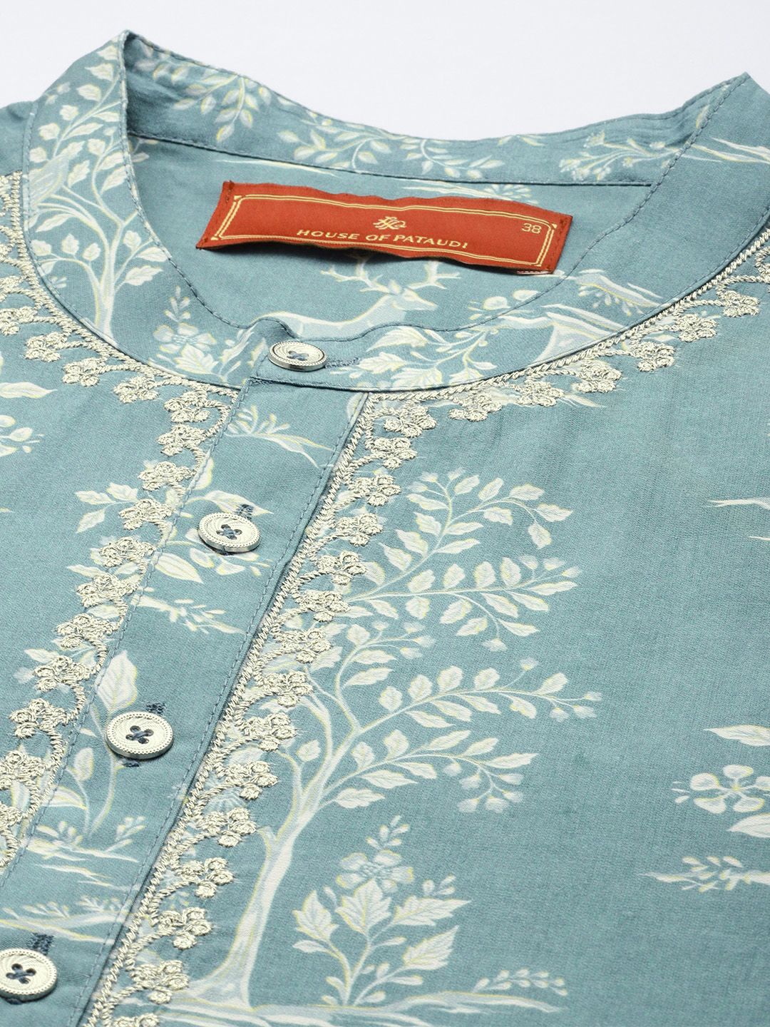 House of Pataudi Floral Printed Zari Detailed Regular Jashn Kurta with Trousers
