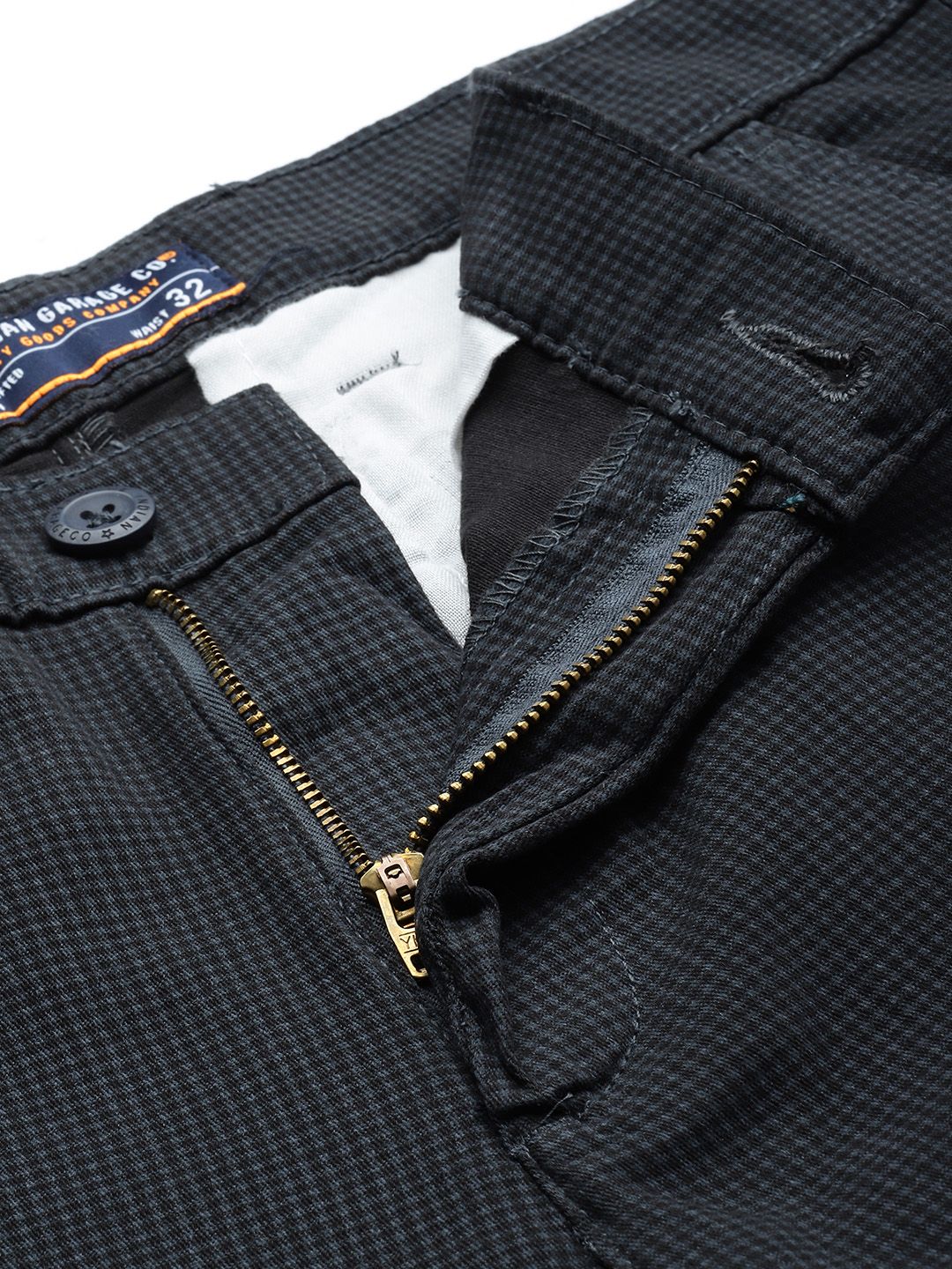 The Indian Garage Co Men Grey Checked Slim Fit Trousers