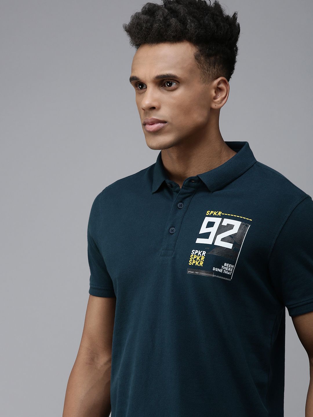 SPYKAR Men Brand Logo Printed Polo Collar Pure Cotton Slim Fit T-shirt