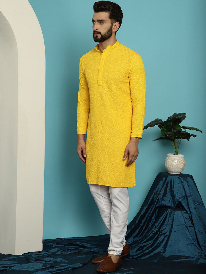 SOJANYA Embroidered Regular Sequinned Pure Cotton Kurta With Churidar