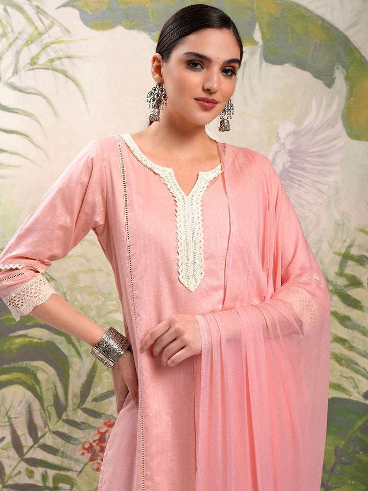 Vishudh V Neck Pure Cotton Straight Kurta & Trousers With Dupatta