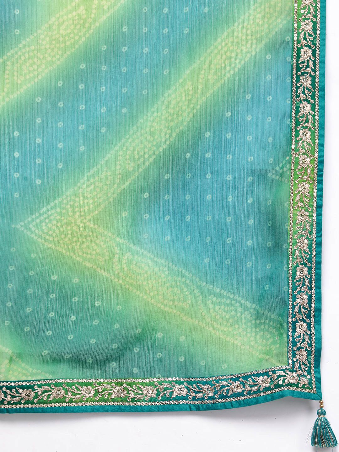 Libas Women Turquoise Blue Bandhani Printed Kurta with Trousers & With Dupatta