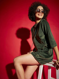 SASSAFRAS Olive Green Tie Up Hem Sheath Dress