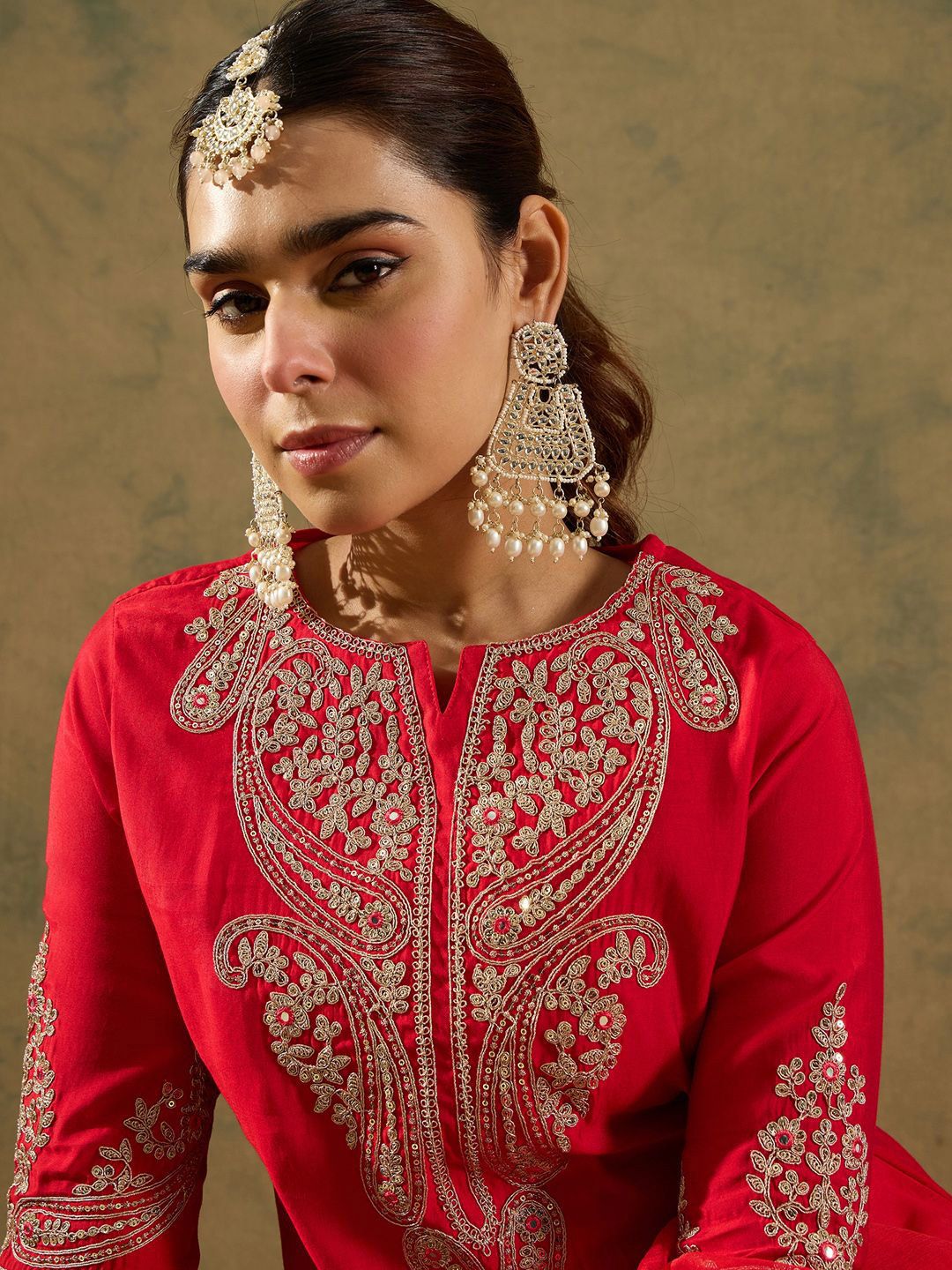 Indo Era Paisley Zari Embroidered Kurta with Trousers & With Dupatta