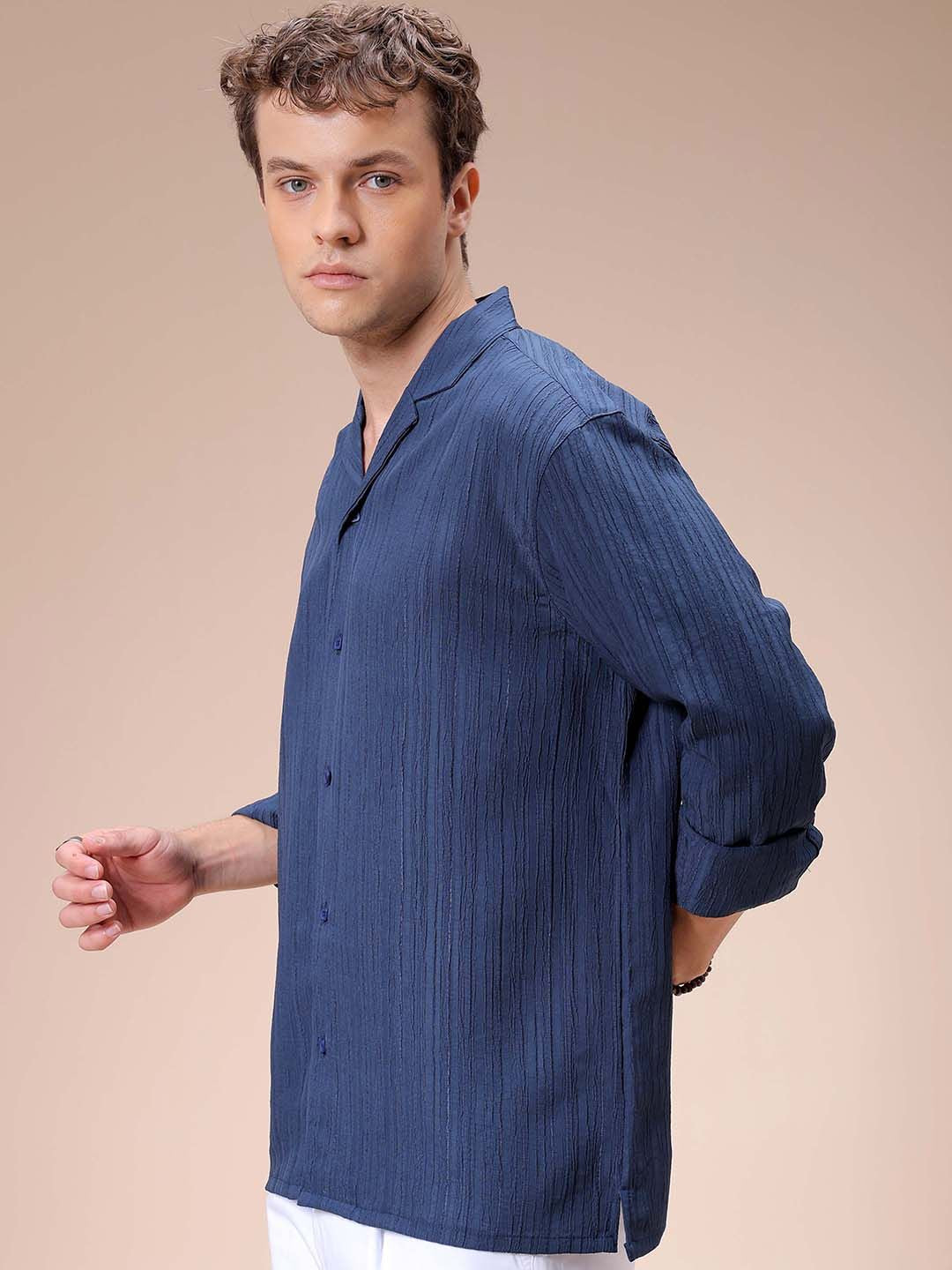 The Indian Garage Co Men Relaxed Fit Dobby Textured Resortwear Shirt