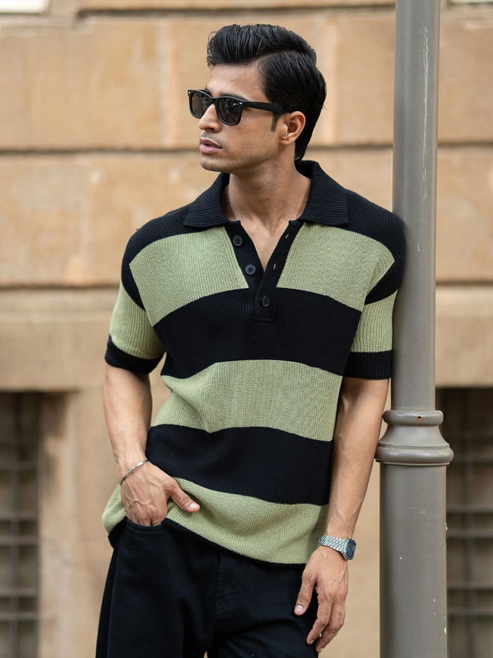 Powerlook Men Striped Polo Collar T-shirt