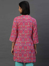 AURELIA Floral Printed Mandarin Collar Straight Kurti