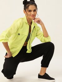 DressBerry Women Fluorescent Green Solid Lightweight Sporty Jacket