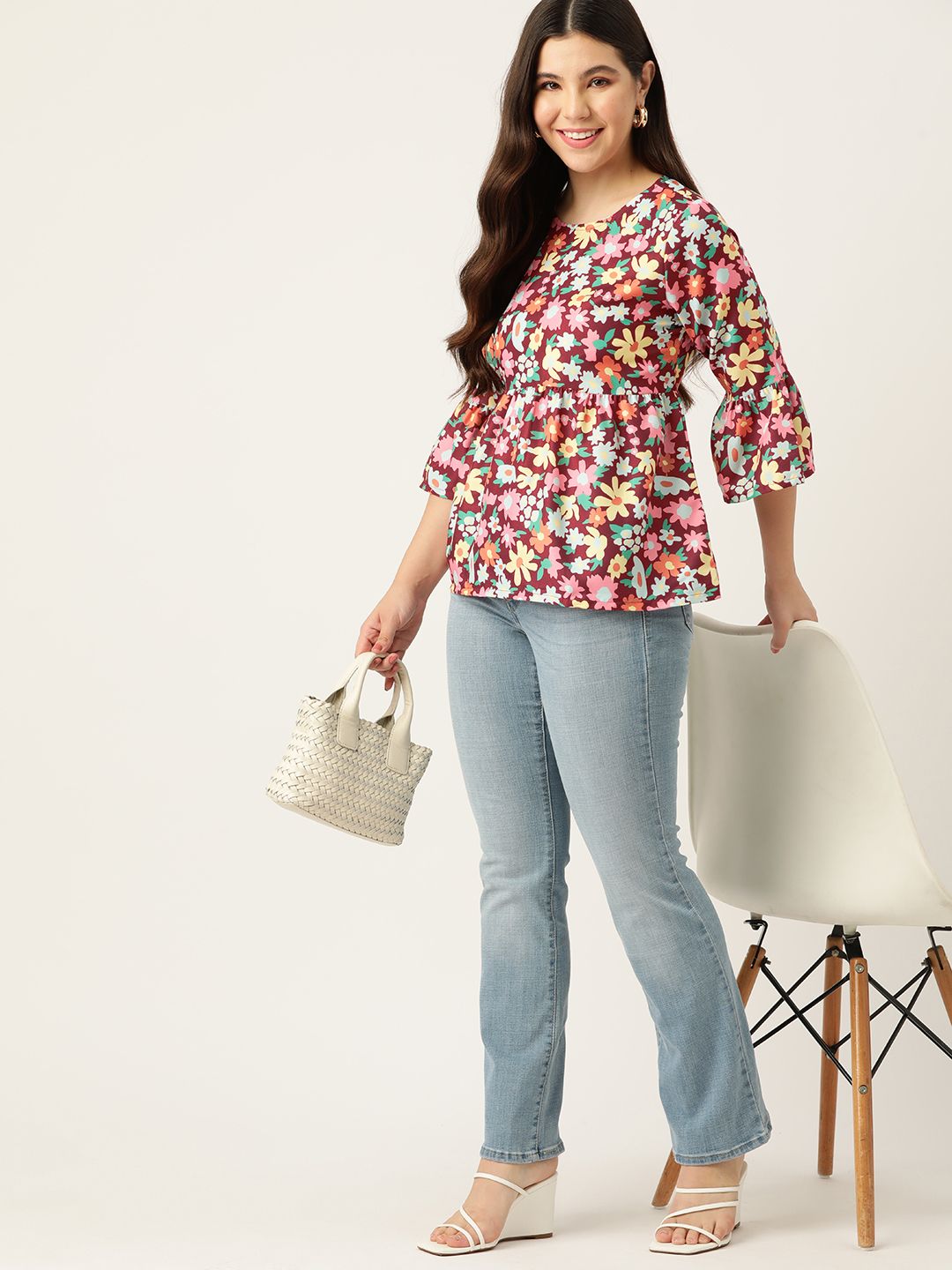 DressBerry Floral Print Bell Sleeves Top