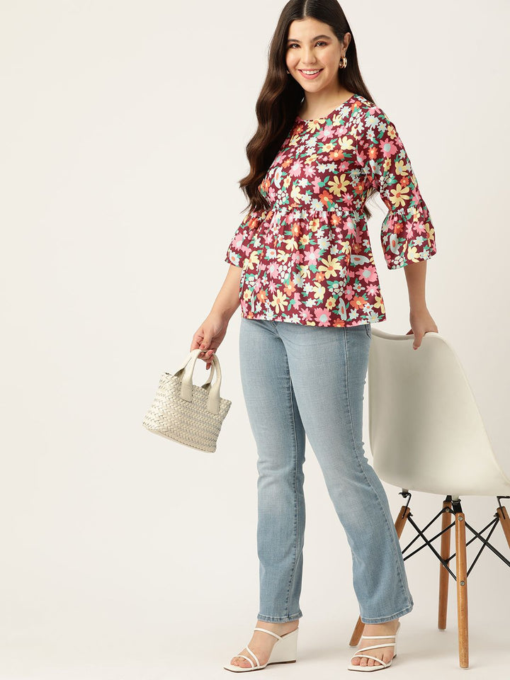 DressBerry Floral Print Bell Sleeves Top