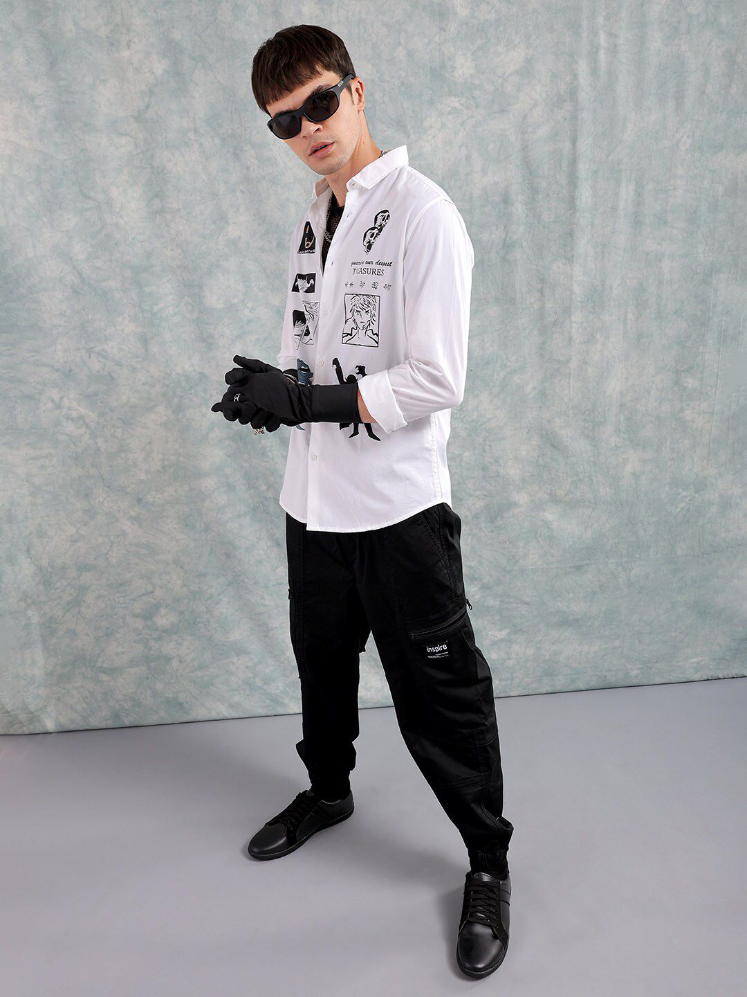 The Indian Garage Co Men Anime Printed Cotton Oversized Boxy Streetwear Shirt