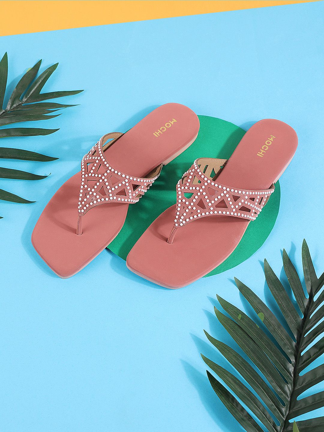 Mochi Embellished Open Toe Flats