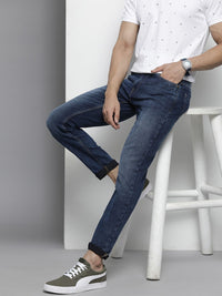 The Indian Garage Co Men Navy Blue Slim Fit Light Fade Stretchable Jeans