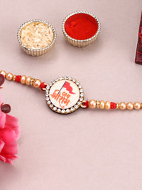 Set PANASH 2 Manik Bersalut Emas &amp; Rakhis Bertampal Batu Dengan Roli Chawal