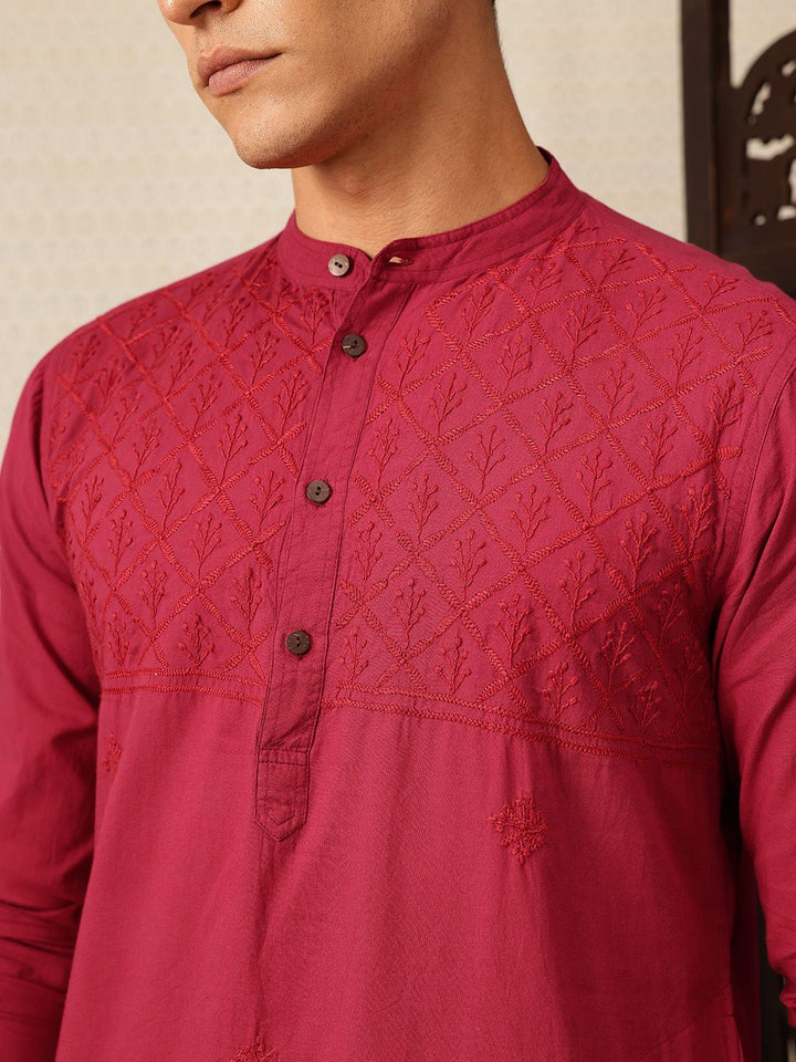 House of Pataudi Ethnic Motifs Embroidered Jashn Pure Cotton Kurta with Trousers