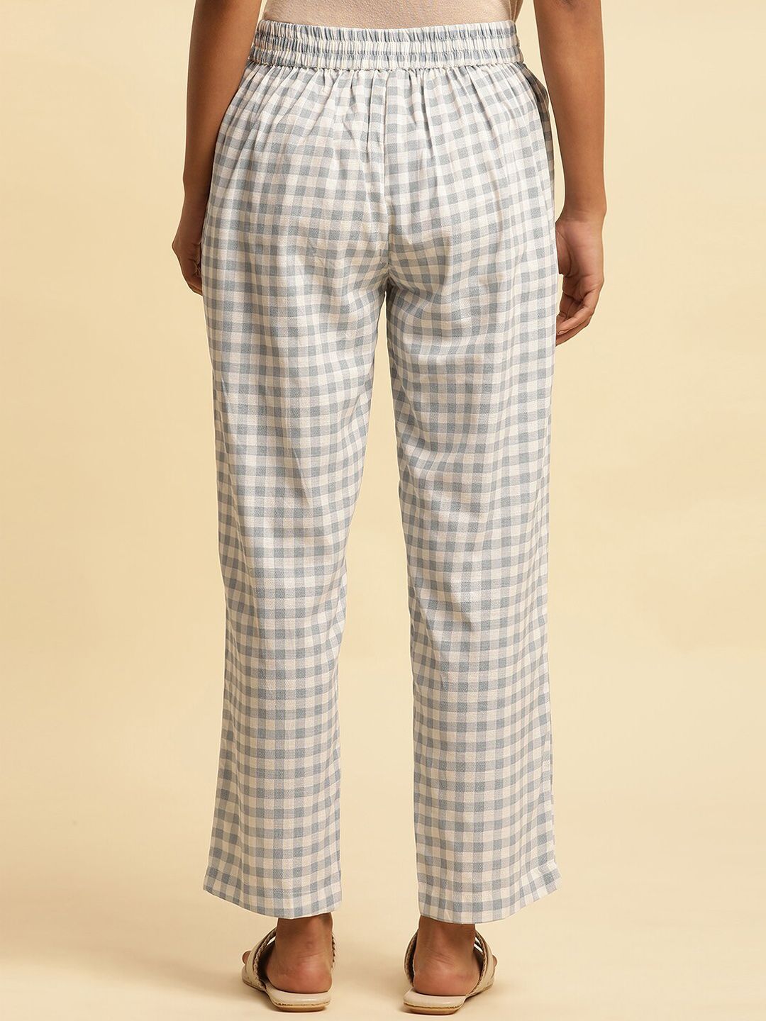 W Women Checked Straight Fit Ethnic Trousers