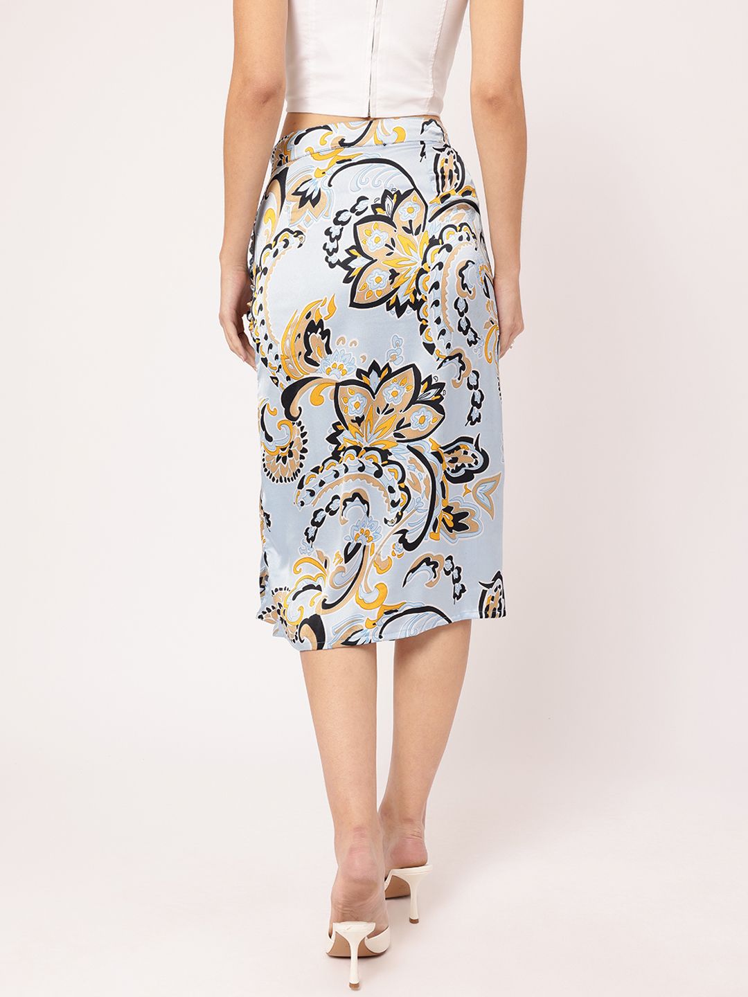 DressBerry Indie Vibes Printed Ruched A-Line Skirt