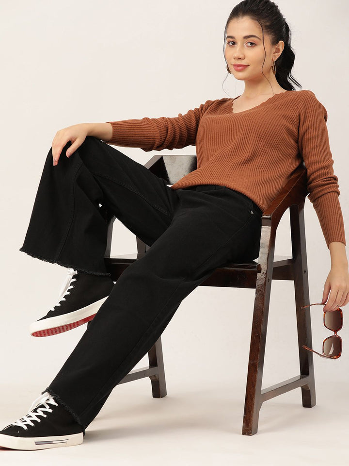 DressBerry Women V-Neck Ribbed Pullover