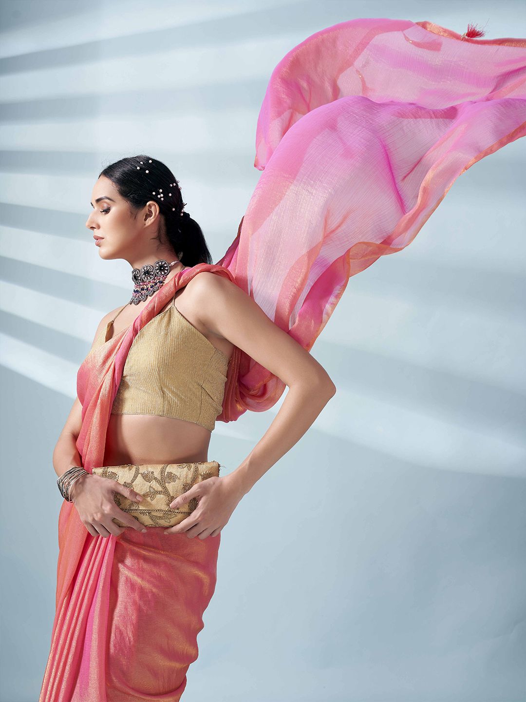 Tikhi Imli Two Tone Poly Chiffon Saree