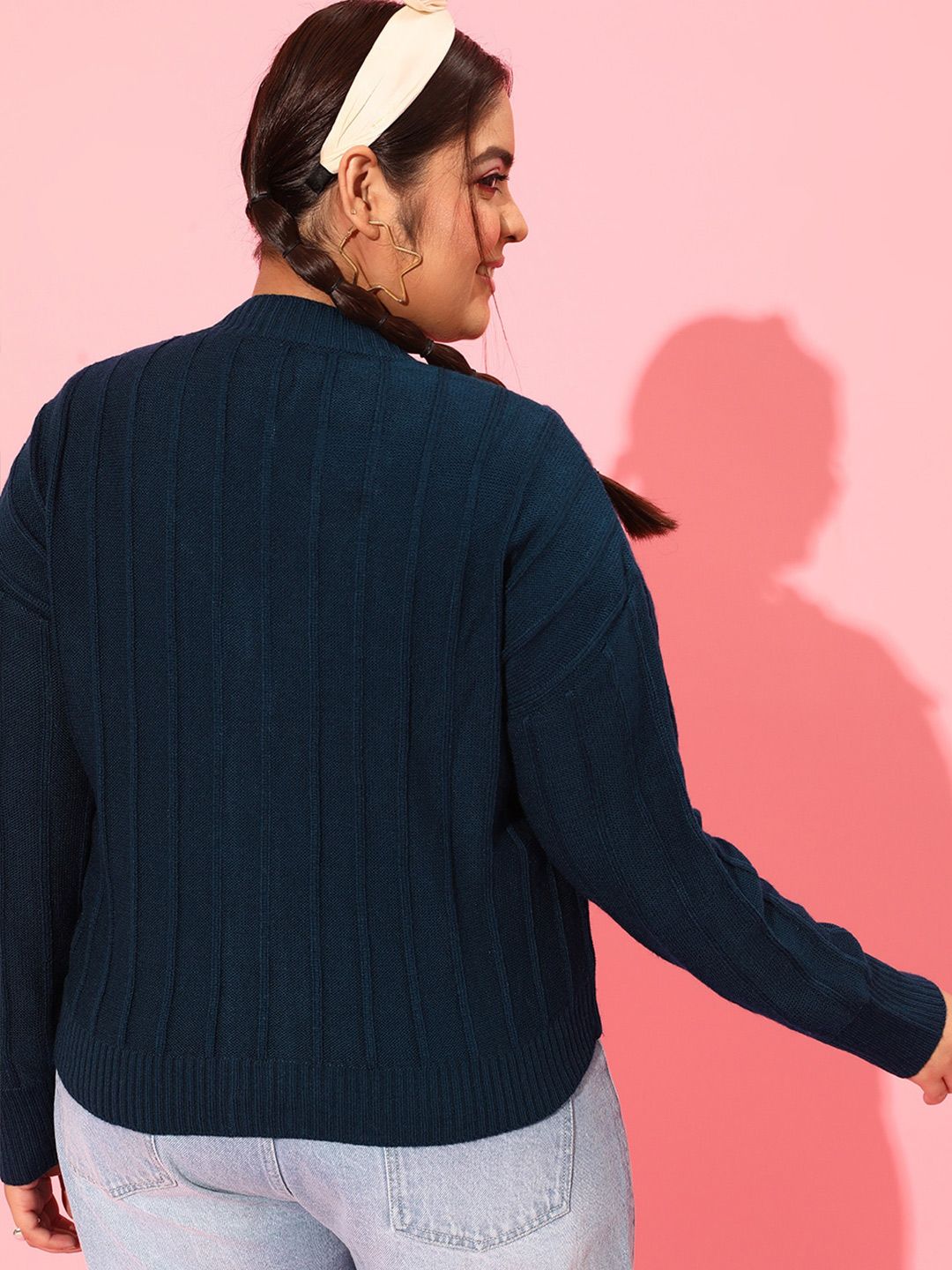 CURVY STREET Plus Size Women Cable Knit Acrylic Cardigan