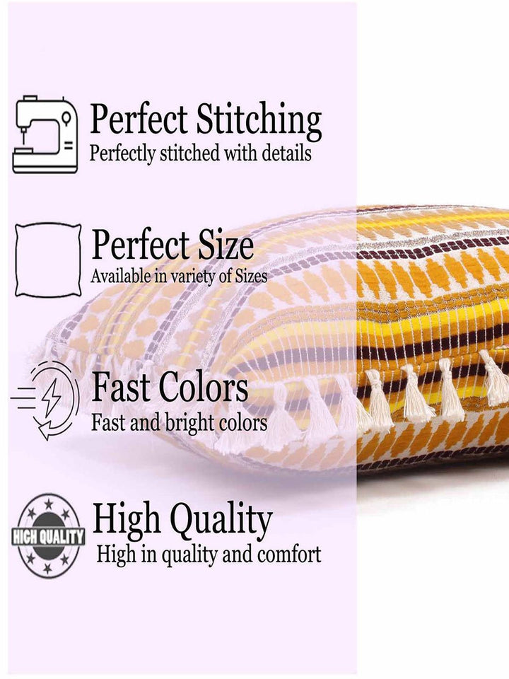 STITCHNEST Yellow & White Ethnic Motifs Velvet Square Cushion Cover