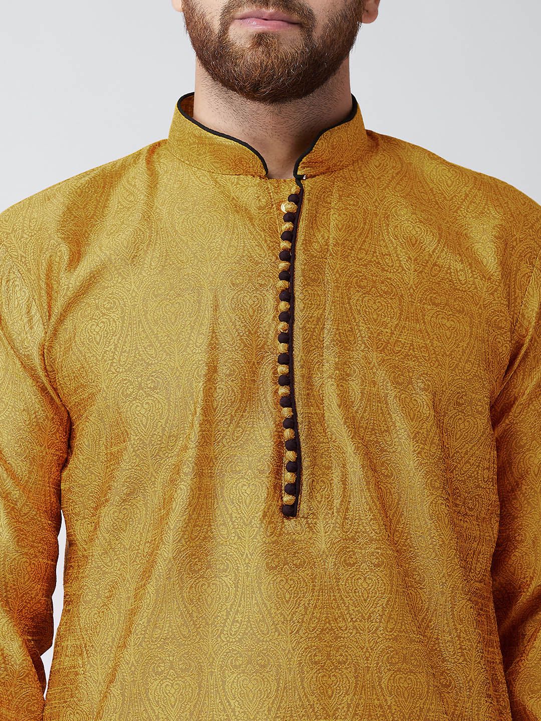 SOJANYA Men Mustard Printed Straight Kurta