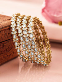 Rubans Set of 4 18K Mehandi Gold-Plated Kundan & Cubic Zirconia Studded Designer Bangles