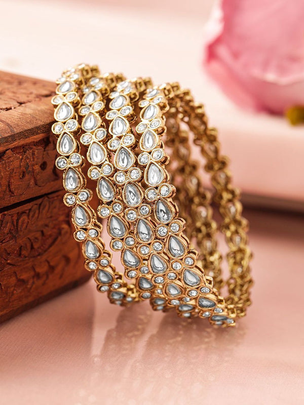 Rubans set 4 18k mehandi berlapis emas Kundan & padu zirkonia yang disemat gelang pereka