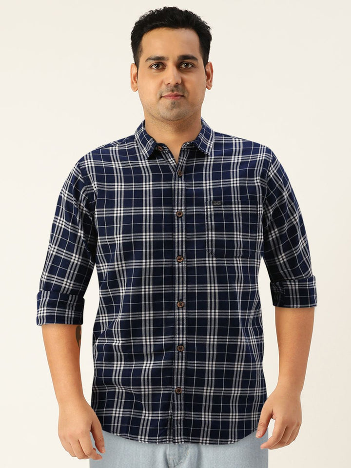 The Indian Garage Co Men Navy Blue & White Slim Fit Checked Casual Shirt