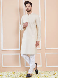See Designs Mandarin Collar Long Sleeves Cotton Thread Work Kurta