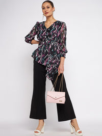 Antheaa Printed V-Neck Collar Top With Flared Trouser Co-Ords Set