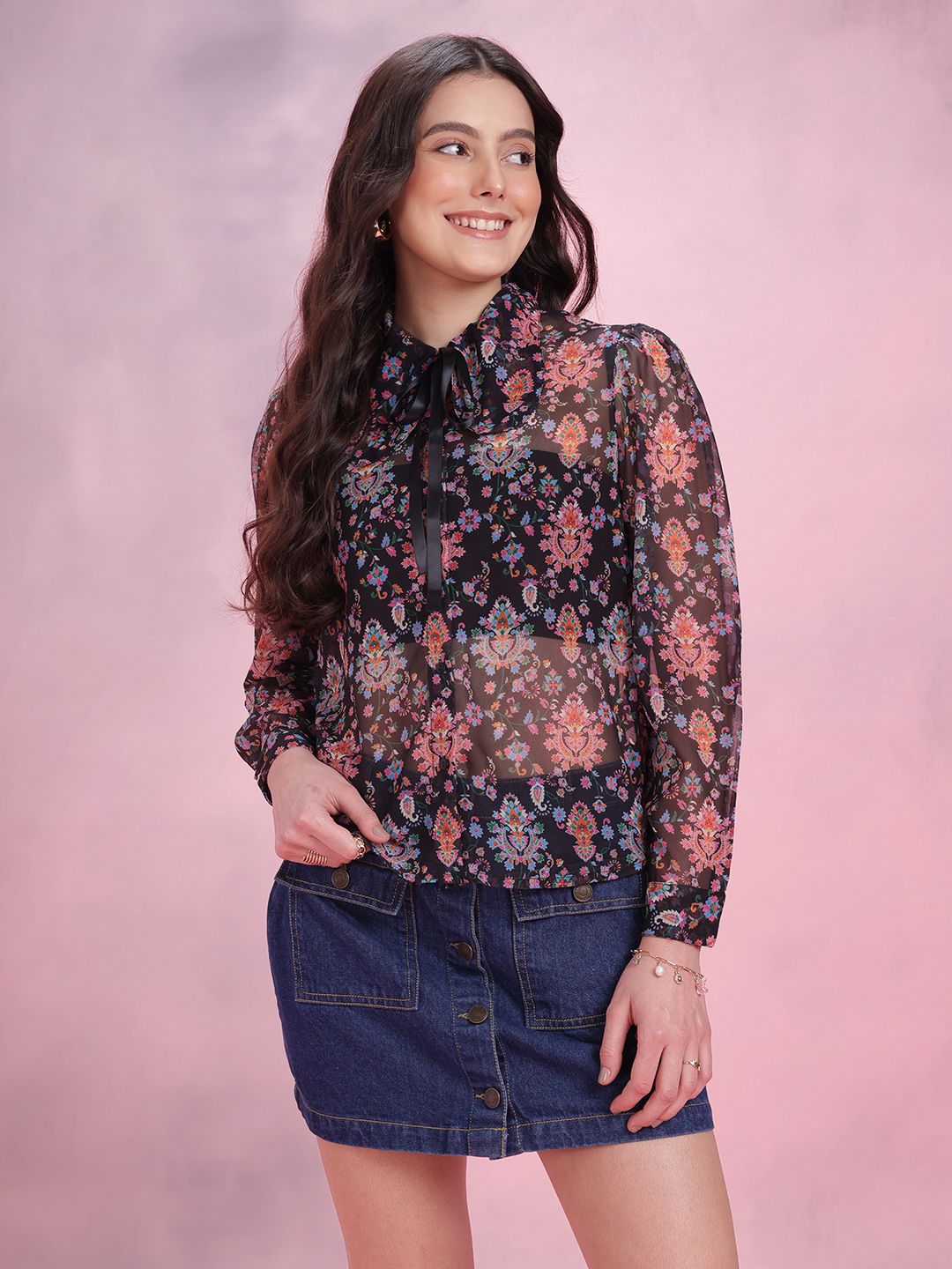 DressBerry Women Printed Semi Sheer Casual Shirt
