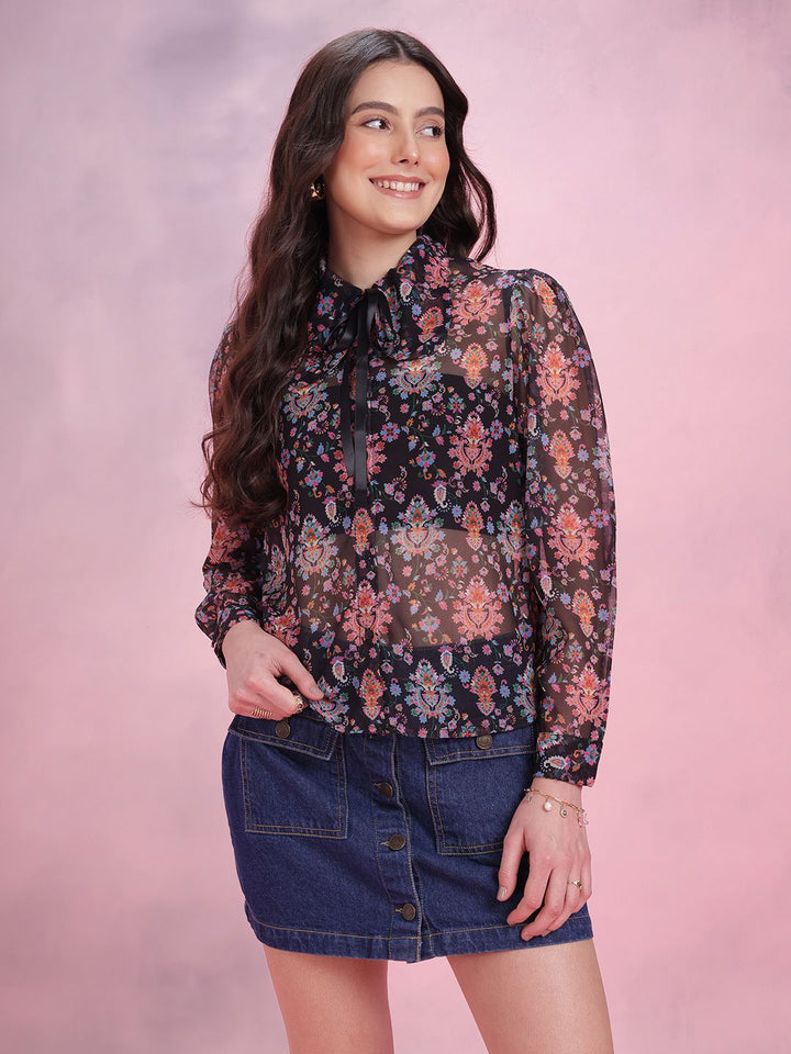 DressBerry Women Printed Semi Sheer Casual Shirt