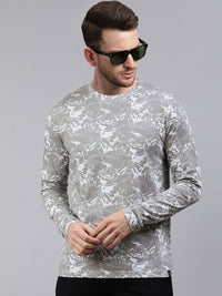 Urbano Fashion Men White  Grey Printed Slim Fit Training or Gym Pure Cotton T-shirt