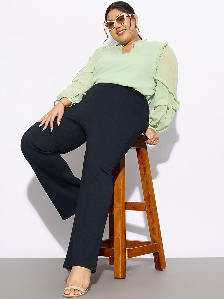 SASSAFRAS Curve Women Plus Size Navy Blue Straight Fit Regular Trousers