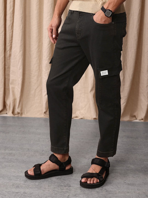 Mr Bowerbird Men Cropped Tapered Fit Light Fade Cargo Style Stretchable Jeans