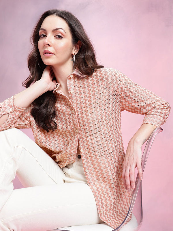 DressBerry Women Chevron Opaque Casual Shirt