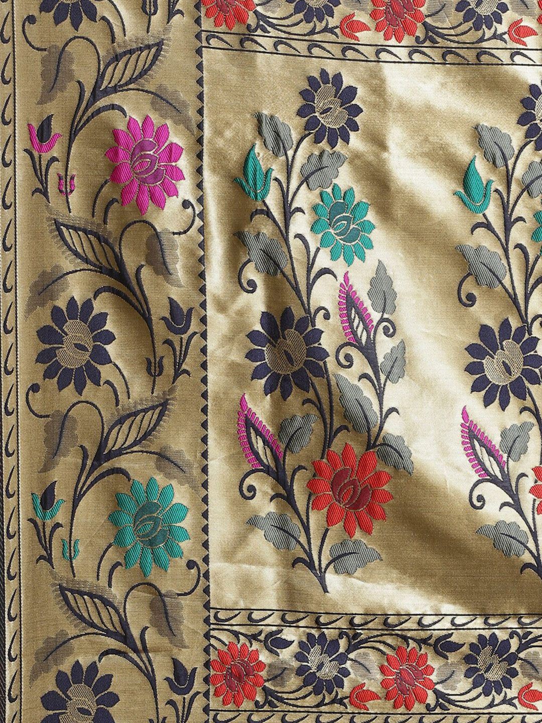 Saree mall Navy Blue & Gold-Toned Woven Design Silk Blend Banarasi Sarees