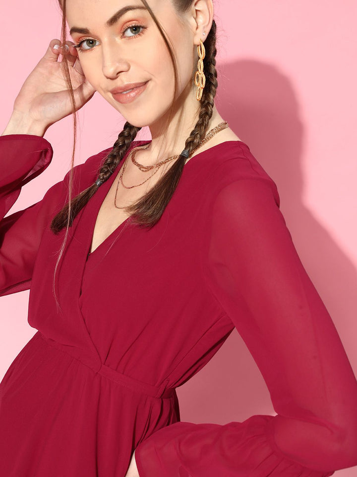 SASSAFRAS Women Maroon Solid Wrap Top