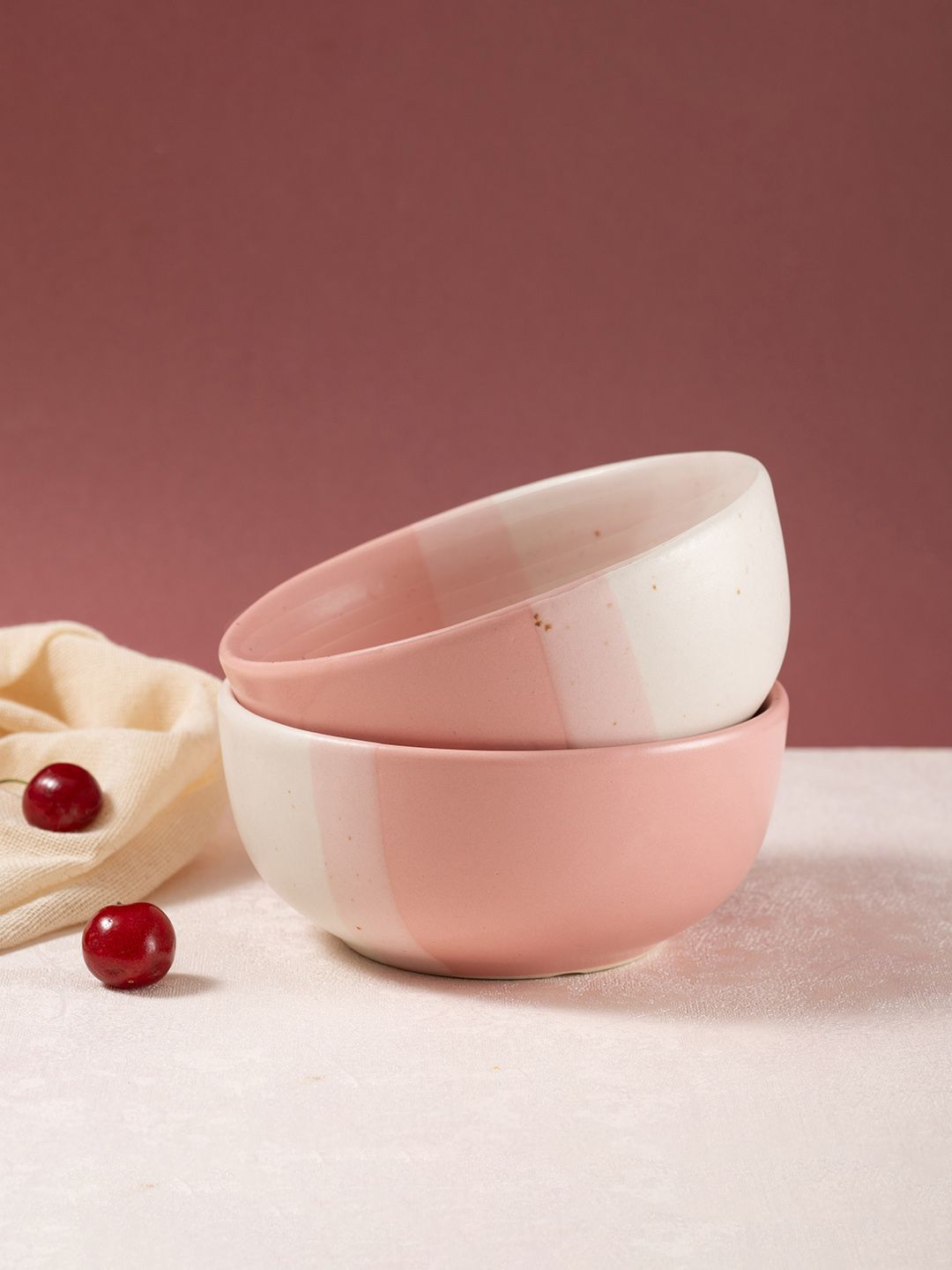 URBAN SPACE Pink 2 Pieces Printed Matte Dishwasher and Microwave Safe Bowls