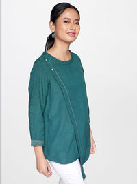 Global Desi Teal Green Solid Asymmetric Hem Top