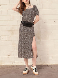 DressBerry Fierce Side Animal Skin Print Midi Dress With Slit