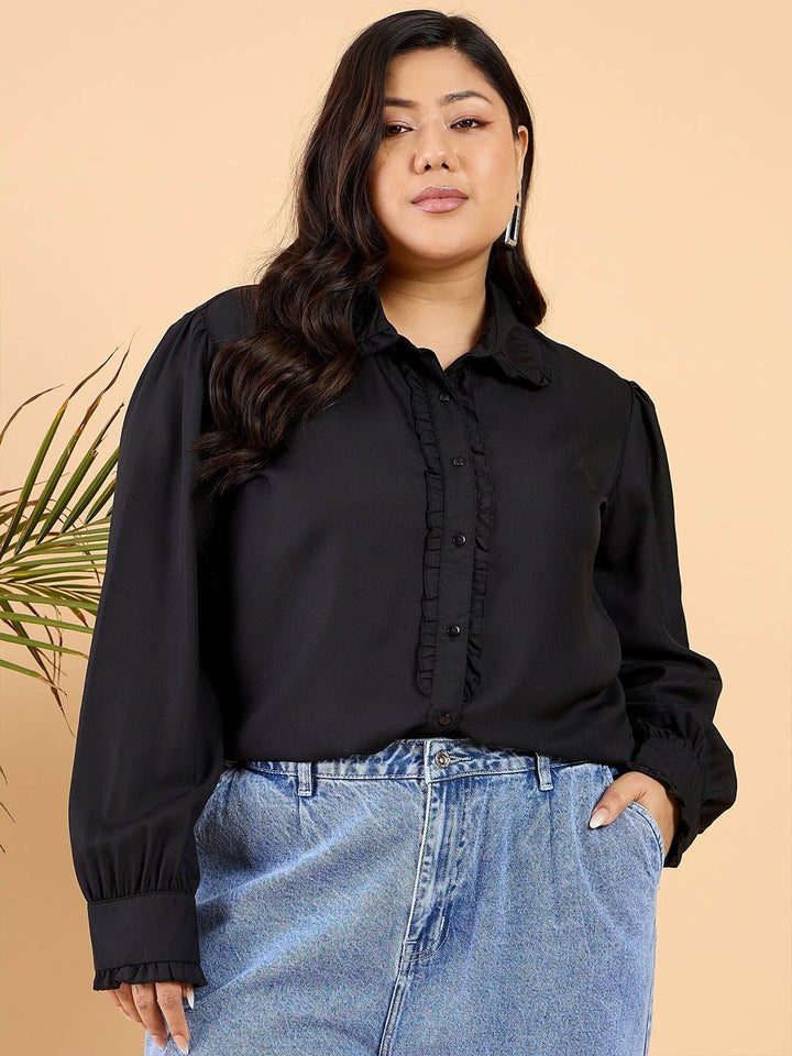 CURVY STREET Plus Size Comfort Opaque Frilled Casual Shirt