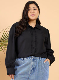 CURVY STREET Plus Size Comfort Opaque Frilled Casual Shirt