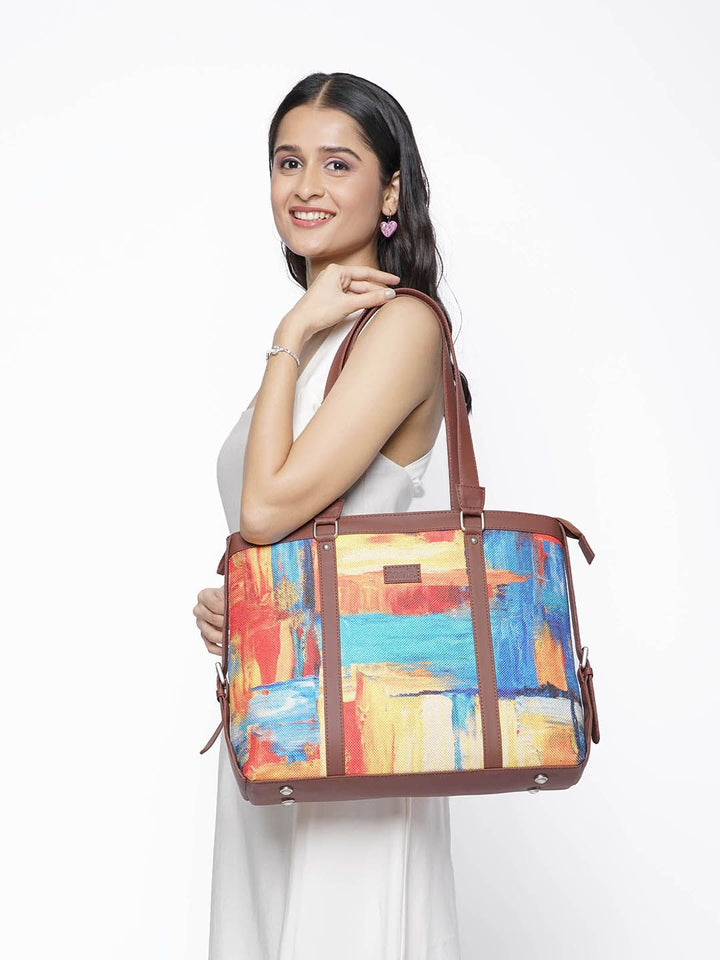 ZOUK Women Abstract Structured Laptop Bag