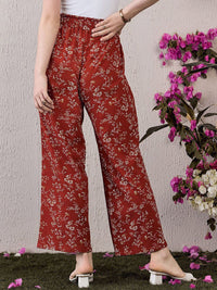Berrylush Women Floral Printed High-Rise Trousers