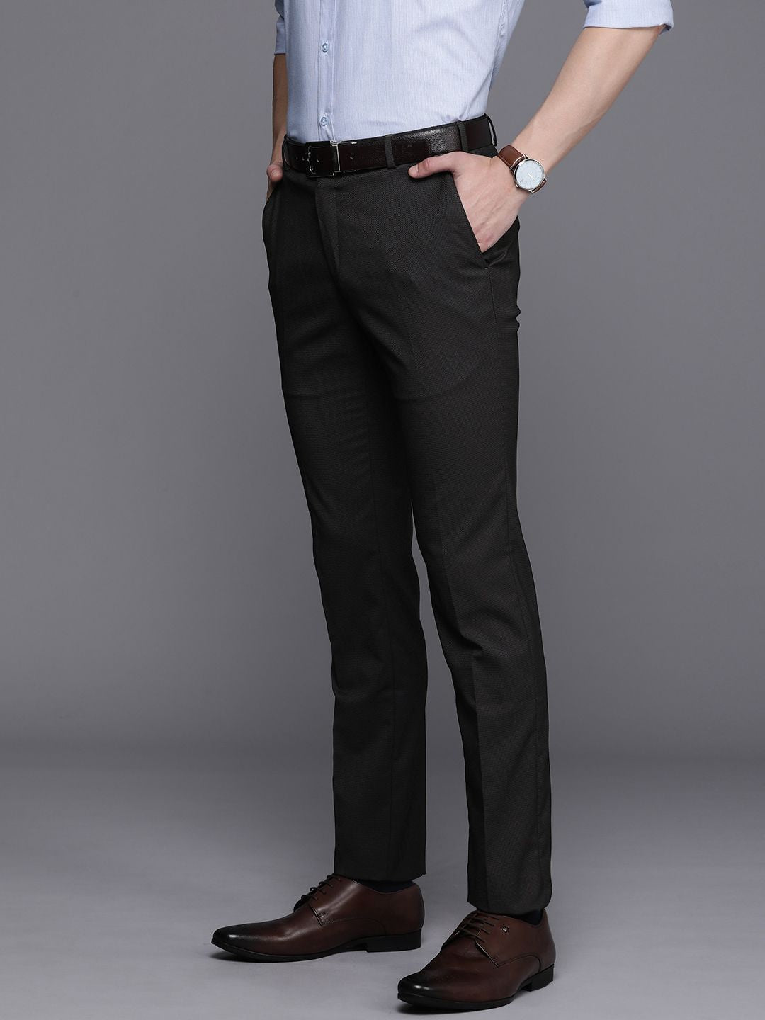 Raymond Men Self Design Mid-Rise Textured Slim Fit Formal Trousers