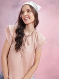DressBerry Tie-Up Neck Crinkle Ruffled Top